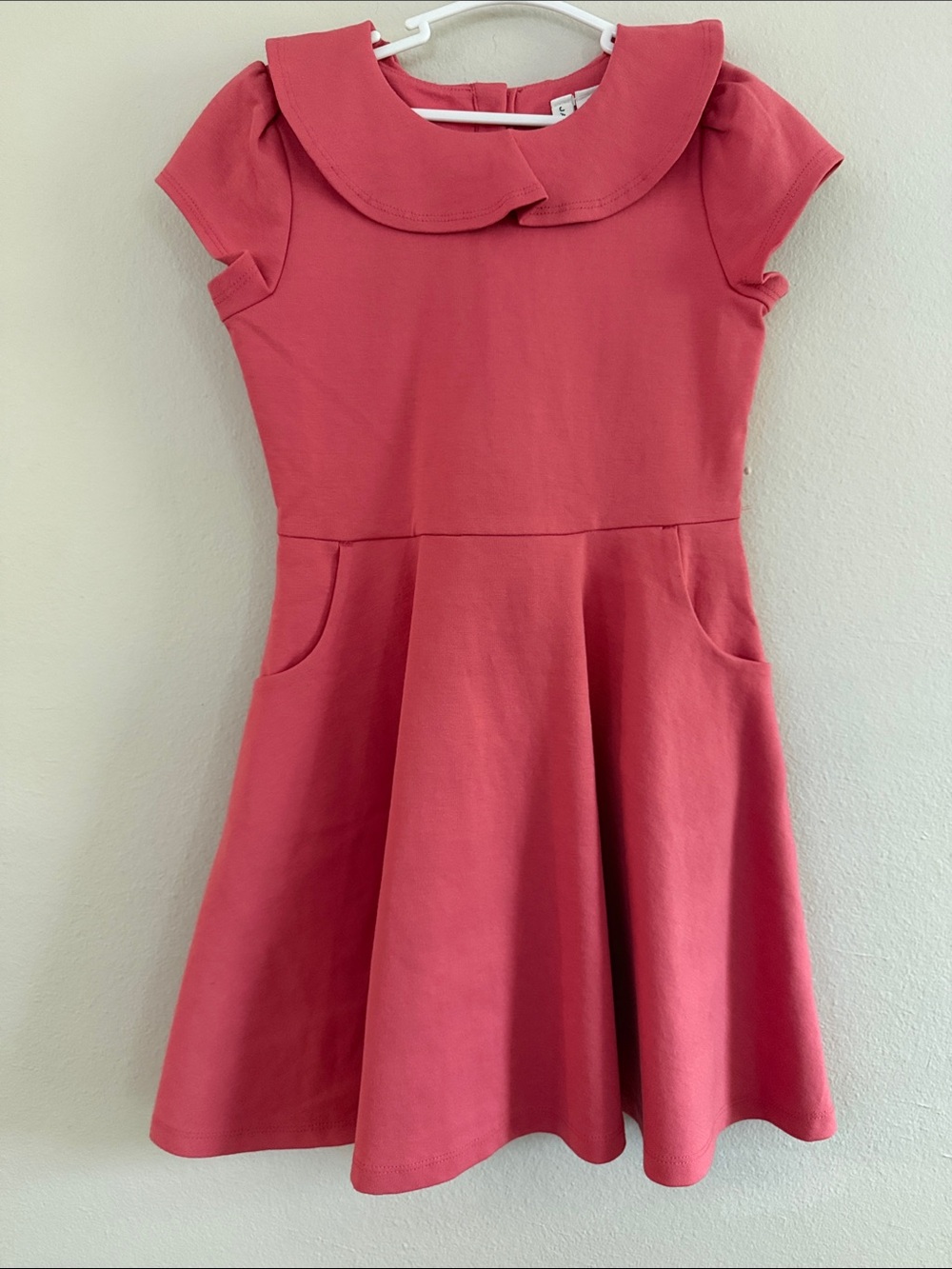 Janie and Jack Girls Coral Pink Peter Pan Collar Pocket Flare Dress 7 NWT - 1216